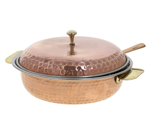 PARIJAT HANDICRAFT Diseño clásico indio Donga Cuenco para servir Sopera Acero inoxidable Cobre Características sostenibles Incluye cuchara - Product Image 1