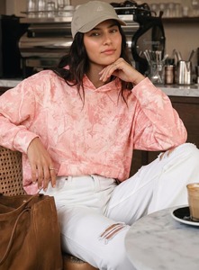 Sweat à capuche oversize pour femme, imprimé tie-dye rose, manches régulières, style streetwear décontracté, polyester/coton, hiver - Product Image 6