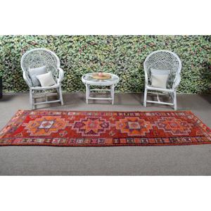 3.1x9.8 ft Turkish Vintage <b>Red</b> <b>Wool</b> Patchwork Rug with Latex Backing Eco-Friendly Bordered Rug - Product Image 3