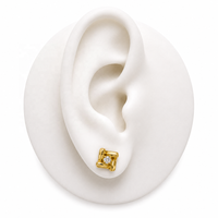 Boucles d'oreilles clous géométriques en or massif 14 carats certifié JJ BRAVO avec zircon rond pour femme, bijoux de luxe raffinés