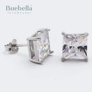 Boucles d'oreilles en argent sterling 925 plaqué or 14 carats Moissanite coupe princesse Style Hip Hop élégant pour hommes - Product Image 3