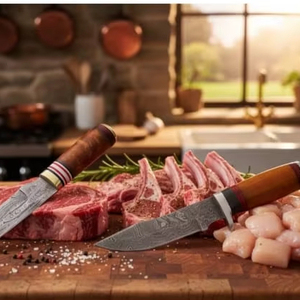 Couteau léger ambidextre à lame fixe en acier au carbone fait à la main, avec fourreau en cuir et manche en bois personnalisé, pour une utilisation en cuisine - Product Image 2