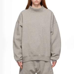 Women's Embroidered French Cotton Terry Sweatshirt Oversized Mock Neck Pullover Plain Grey Breathable Casual for Autumn Winter - Product Image 1