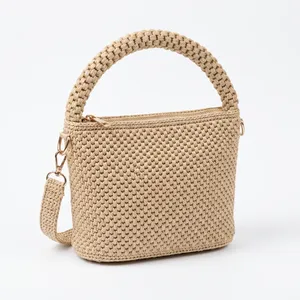 Sac bandoulière mini en raphia au crochet avec fermeture éclair, style bohème estival, sac à poignée beige - Product Image 2