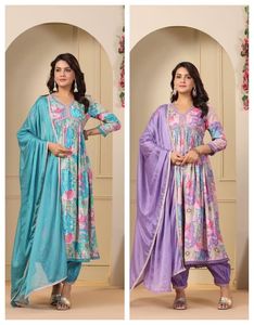 Vestido de trabajo con espejo de hilo estampado Georgette para mujer estilo indio y pakistaní hecho de poliéster - Product Image 5