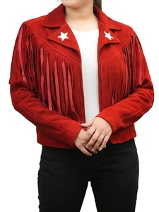 202Top des ventes Veste en cuir véritable à franges pour femmes rouges-Manteau audacieux et élégant pour femmes à la mode - Product Image 4
