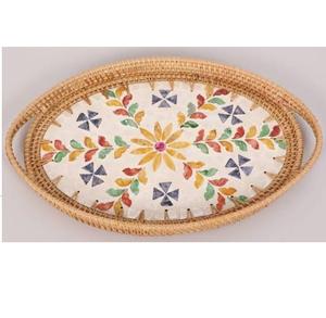 Vente chaude Plateau de service rond en rotin artisanal pour la restauration Tabletop Aliments Salade et fruits Affichage pour hôtels Mariages Fêtes - Product Image 1