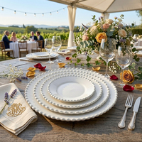 Assiette de Présentation en Céramique de Luxe, Perles Blanches, Vaisselle en Porcelaine pour Mariages, Événements, Restaurants et Traiteurs