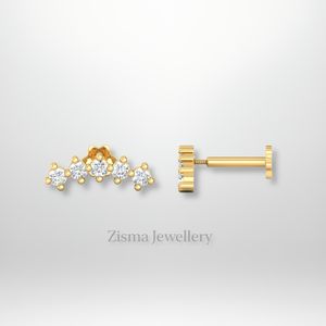 Lujo 14K 18K Oro Curva Cartílago Stud Pendientes VVS DEF Real Lab Grown Diamonds IGI GIA Certificado Venta al por mayor Pedidos personalizados - Product Image 2