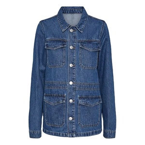 Chaqueta de Mezclilla Larga Elástica Personalizada para Mujer, Chaqueta de Mezclilla Lisa Lavada de Algodón para Invierno, Chaquetas para Chicas y Mujeres - Product Image 1