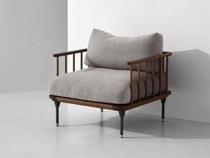 Sillón Moderno Kirana Hecho de Madera de Teca Maciza y Cojines Gruesos con Acabado en Nogal para Interiores y Exteriores. - Product Image 5