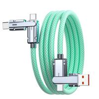 Kabel Pengisian Cepat 2 in 2 Strong Nylon 5A Heavy Duty 540 Derajat Putar USB-C ke C dengan USB-A untuk Printer, Dilindungi Tembaga Murni
