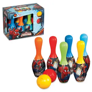 Set Bowling Spiderman produk berlisensi Strike Down penjahat dengan presisi Superhero Indoor Outdoor anak-anak Bowling Set