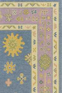 พรมขนสัตว์ทอมือแบบผูกปม ลายอูชักสีน้ำเงินตุรกี และลายทอ พรมปูพื้นและชุดสำหรับห้องนั่งเล่น โรงแรม สำนักงาน - Product Image 5