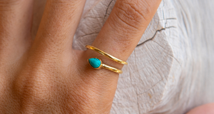 Fabriqué à la main bague réglable Standard argent plaqué or Turquoise poire forme gemmes 5X7MM lunette ensemble pour cadeau d'anniversaire - Product Image 2