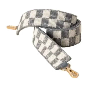 Sangle de sac brodée à carreaux bleus, large, style bandoulière, remplacement de la sangle de sac à main, poignée de style guitare, dorée - Product Image 5