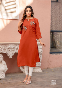 Salwar Kameez décontracté en rayonne légère et élégante avec broderie et poches avant, séchage rapide pour femmes de bureau - Product Image 4