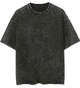 Nouveauté en gros, t-shirts pour hommes en coton 100 %, tricot uni, lavage à l'acide, noir, impression personnalisée sur le devant, manches courtes, coupe classique - Product Image 1