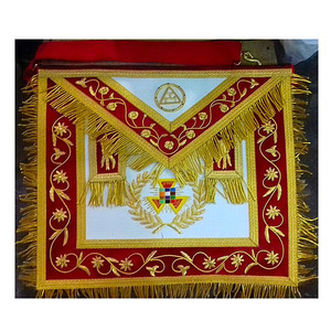 Delantal maestro masónico hecho a mano, lingotes de cuero de oveja Premium, oro y plata, rojo, delantal de oveja bordado estándar, masónico - Product Image 2