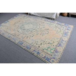 Tapis Turc Vintage Beige Bleu 5.7 X 9.4ft Laine Tissage Plat Patchwork Motif pour Décorations de Salon Couloir Utiliser Latex - Product Image 4