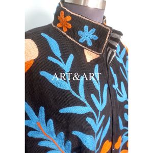 <b>Floral</b> Embroidery Button Cotrise <b>Quilted</b> Jacket Cotton Stripe Lining Handmade Winter Autumn Quick Dry Style Party Wear - Product Image 3