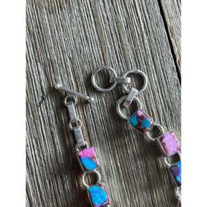 Navajo Pink Dream Mohave Turquoise & Sterling <b>Silver</b> Fine Chain <b>Bracelet</b> with Link Design - Product Image 5
