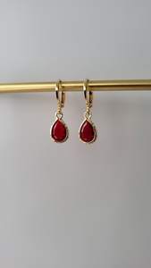 Boucles d'oreilles créoles en argent 925 plaqué or avec charme rubis rouge, style vintage, cadeau pour elle, boucles d'oreilles rubis rose - Product Image 2