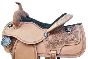 Sillín de carreras de barril Premium, sillín de caballo occidental de cuero genuino hecho a mano, sillín de Rodeo ligero para Ranch Trail Cowboy Rider - Product Image 5