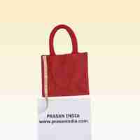 Sacs fourre-tout miniatures en jute rouge de qualité supérieure avec poignée rembourrée en coton, taille et couleur personnalisables - PrasanIndia Jute 53 sacs cadeaux élégants