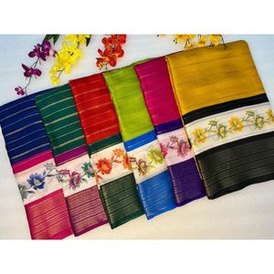 Saree en soie lourde Mysore à la mode Design de tissage classique avec bordure Pallu bicolore Sarees élégants pour vêtements de fête et de mariée - Product Image 4
