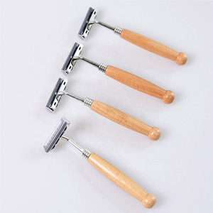 Rasoir de sécurité pour bras de rasage Bikini double de luxe pour hommes Rasoir droit de haute qualité avec manche en bois véritable Lame en acier inoxydable - Product Image 3