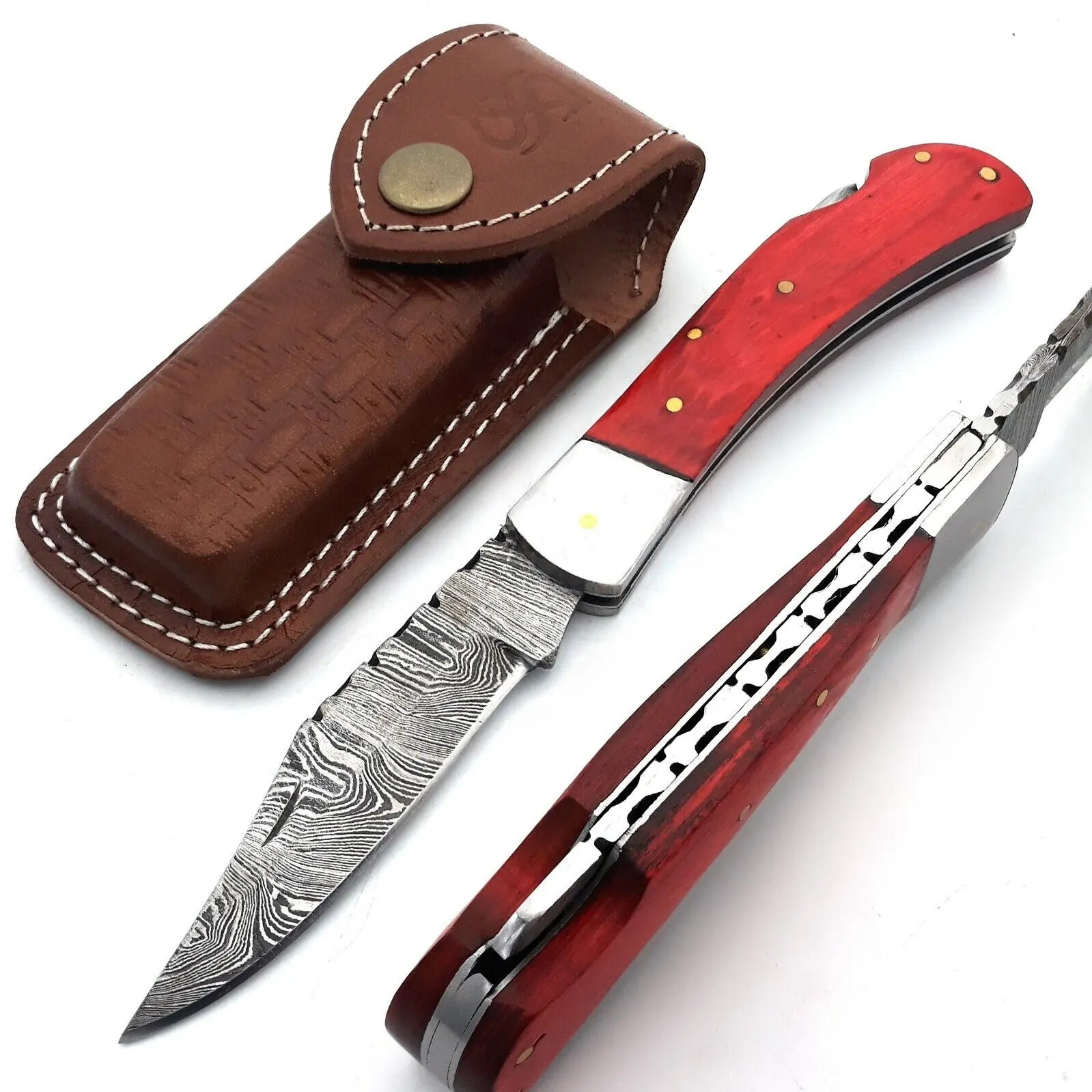 Custom Made Damascus Steel otf pocket knives Cheap price Folding Pocket Knife for sale wooden handle multitool pocket knife