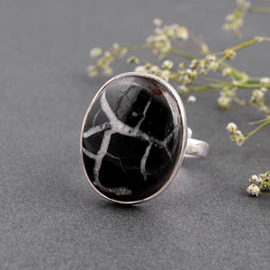 Bague classique en argent Sterling 925 pierre précieuse septarienne naturelle bijoux plaqués argent à la mode pour les mariages anniversaires fêtes - Product Image 2