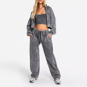 Sudadera con capucha Y2K personalizada para mujer, con cremallera frontal, costuras en contraste, corte holgado, top corto de punto tipo gofre, suéter con capucha, ecológico - Product Image 6