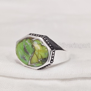 Venta al por mayor Anillo para hombre Cobre verde natural Piedra preciosa turquesa Anillo de piedra natal de Diciembre Joyería fina gitana Anillo de plata esterlina 925 - Product Image 2