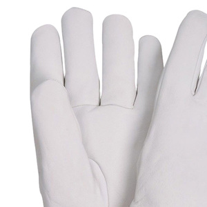 Gants de soudage TIG/MIG en cuir de chèvre blanc avec poignet en cuir fendu jaune, résistants à la chaleur EN407, avec doublure ignifuge - Product Image 2