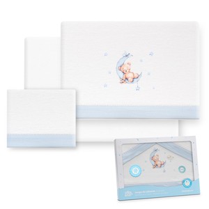 Juego de Ropa de Cama Oso-Luna de 3 Piezas para Cochecito, en Franela con Patrón de Personajes Tejidos - Product Image 1
