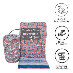 Floral mano bloque impreso Kantha Stitch edredón 108 \ "X90 \" suave ligero relleno de algodón al por mayor conjuntos de edredón personalizables - Product Image 5