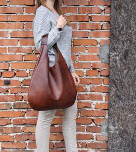 Sac à main en cuir Sac Hobo Cognac Marron Oversize épaule Sac à main de tous les jours Sac à main souple pour les femmes LHB-0041 - Product Image 1