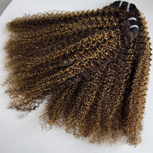 Extensiones de Cabello Humano Rizado P4 27 con Mechas, Textura Afro Kinky 4A 4B, Mezcla de Colores Marrón y Rubio, Trama de Cabello - Product Image 3