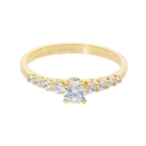 Élégance intemporelle Bague de fiançailles en or 14 carats Diamant central taille ronde brillant avec diamants latéraux gradués Bague en diamant naturel - Product Image 1