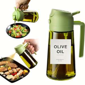 Dispensador de Aceite de Oliva de Vidrio Reutilizable 2 en 1 para Cocina, 16 oz, con Tapa Abatible Automática, Bloqueador de Luz, Color Verde Oliva, Rociador para Cocinar - Product Image 4