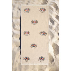 Toalla de Playa Varol Orgánica 100% Algodón Muselina Ecológica con Estampado de Ojos, Secado Rápido, Diseño a Rayas Suave para el Verano - Product Image 2