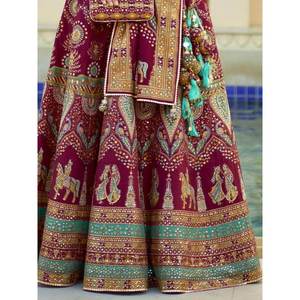 Fascinating Maroon Rajwadi Silk Lehenga Choli with Mirror Work <b>Bridesmaid</b> <b>Dresses</b> - Product Image 3