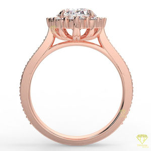 Bague ovale de Lab Grown avec halo et bande pavée, parfaite pour les fiançailles ou les mariages, offrant un éclat et une élégance intemporels - Product Image 4