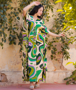 Nouvelle tendance 2024 vêtements pour femmes rayonne imprimé été concepteur gland dentelle corps complet couvrir caftan - Product Image 5