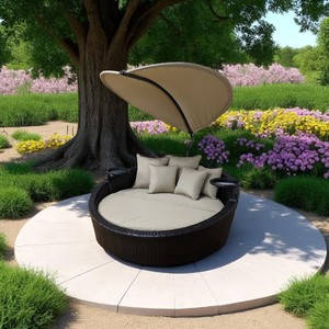 PRSB-010 Outdoor Aluminum Frame Wicker Round <b>Sunbed</b> for Villas Apartments Hotels Rattan Outdoor Furniture - Product Image 5