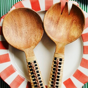 <b>Wooden</b> Salad <b>Tongs</b> Resin Salad Server Set Natural <b>Wooden</b> with 2 Turners Sustainable Handmade Utensils - Product Image 4