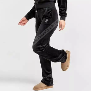 Traje de terciopelo personalizado para mujer, informal, con patrón sólido, de secado rápido, transpirable, 100% algodón, diamantes de imitación, de 2 piezas conjunto largo, chándales - Product Image 3