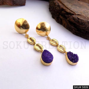 Diseño de concha de declaración de piedras preciosas chapadas en oro de gota y pendiente colgante SKU5810 - Product Image 2